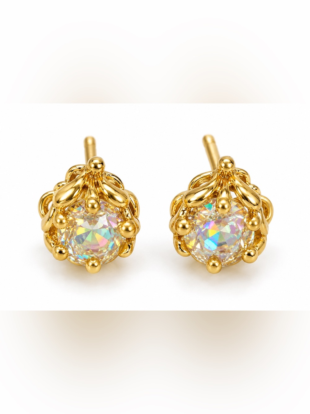 S925 Sterling Silver Gold Tone Multicolor Crystal Earrings